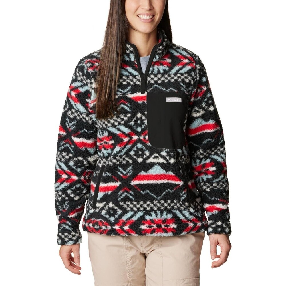 Columbia West Bend 1/4 Zip Pullover Women’s Size Medium Red Black Aztec Fleece